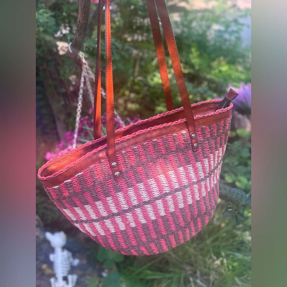 Patricia Nash Raffia Striped Tote Bag EUC